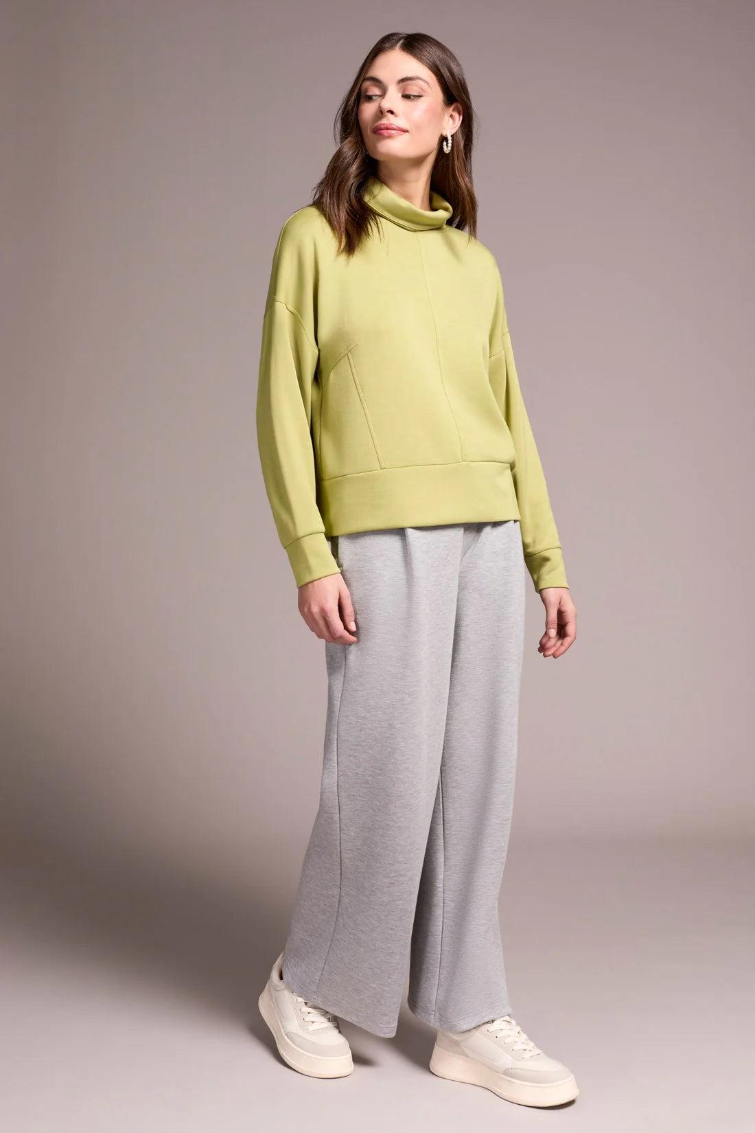 TECHNO LUX DROP SHOULDER FUNNEL NECK KNIT TOP-WASABI