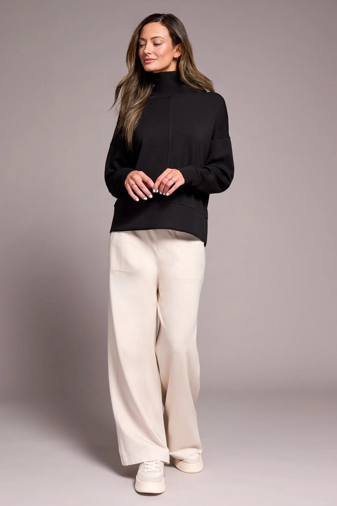 TECHNO LUX DROP SHOULDER FUNNEL NECK KNIT TOP-BLACK