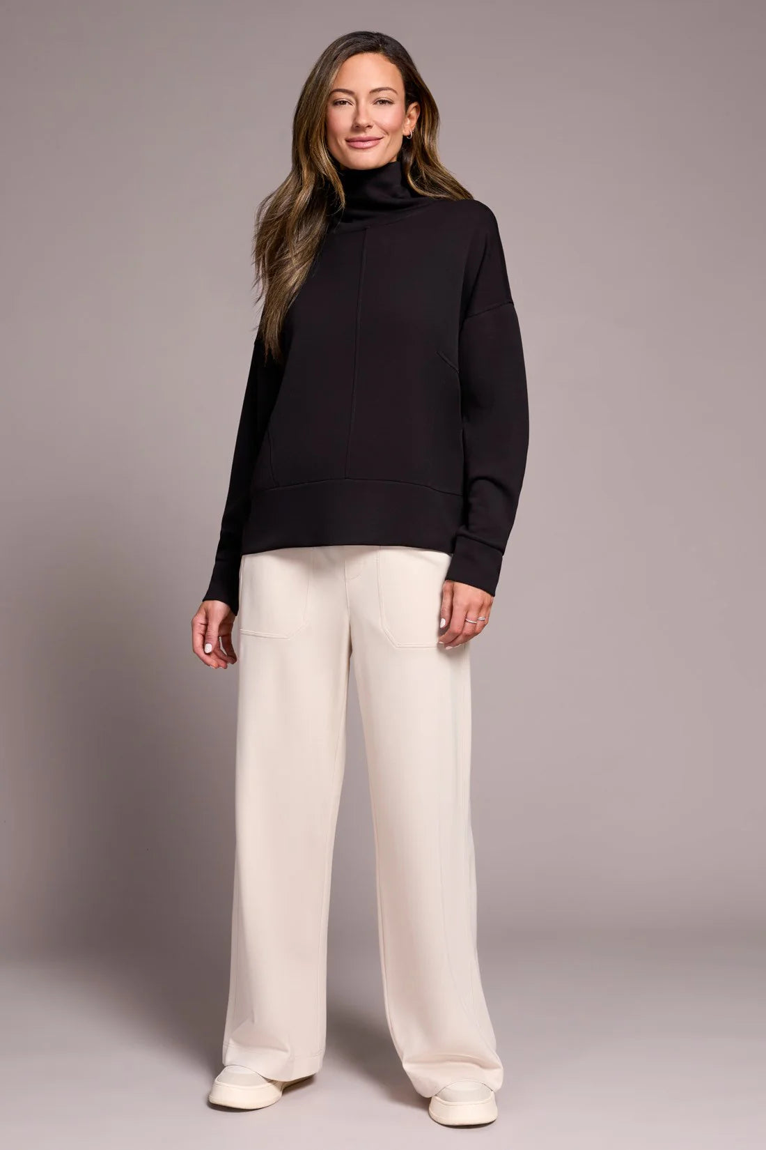 TECHNO LUX DROP SHOULDER FUNNEL NECK KNIT TOP-BLACK