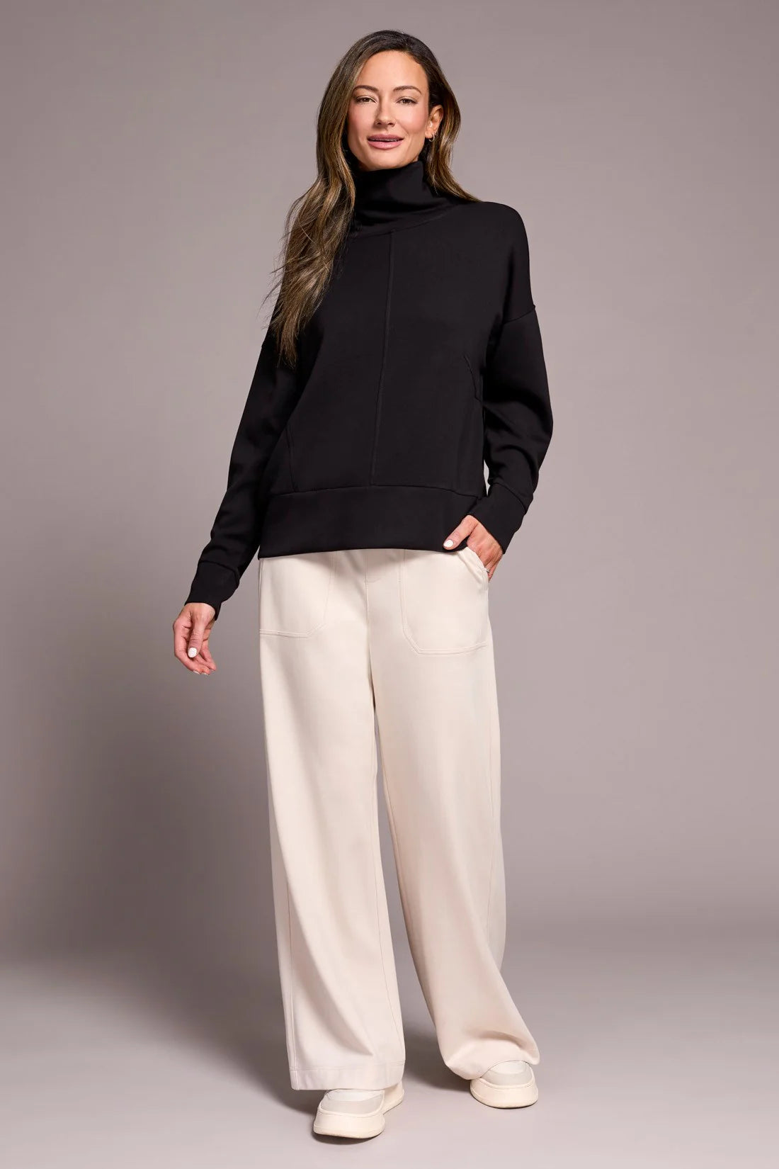 TECHNO LUX DROP SHOULDER FUNNEL NECK KNIT TOP-BLACK