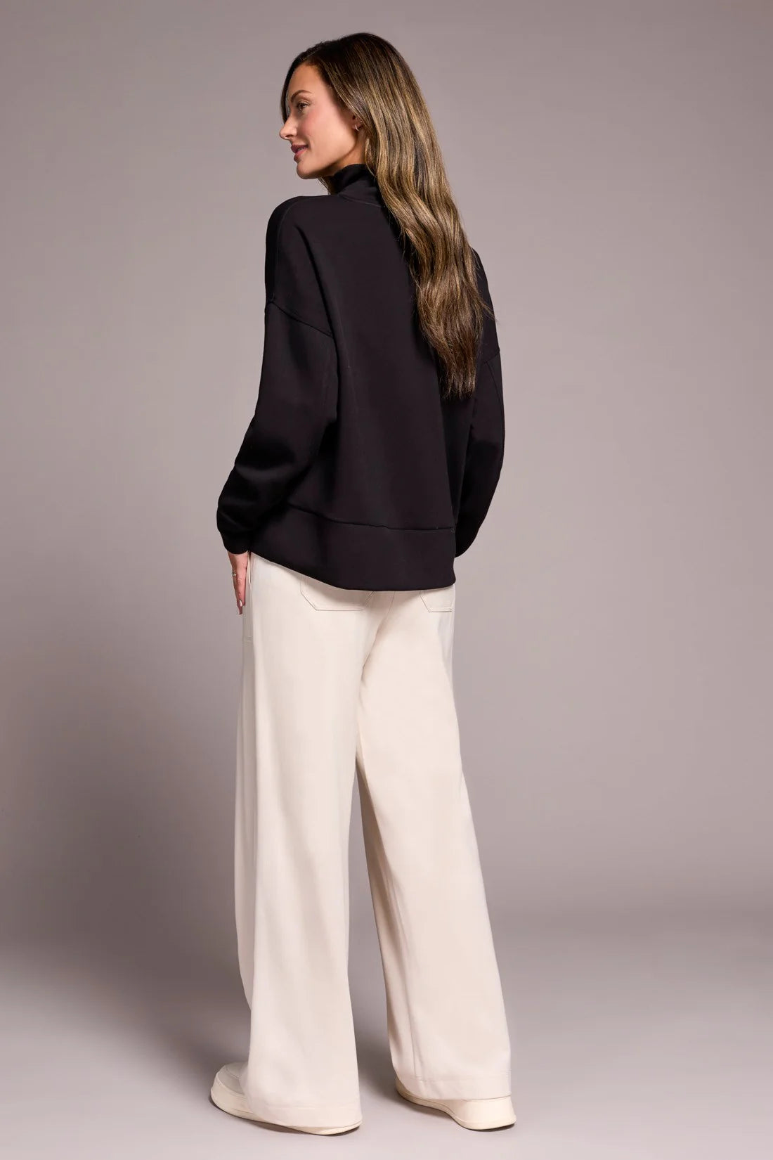 TECHNO LUX DROP SHOULDER FUNNEL NECK KNIT TOP-BLACK