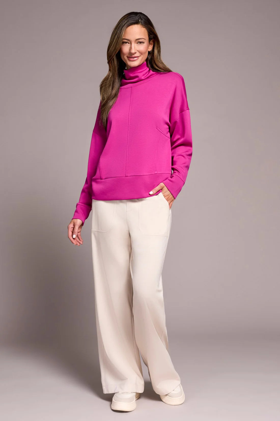 TECHNO LUX DROP SHOULDER FUNNEL NECK KNIT TOP-PINK