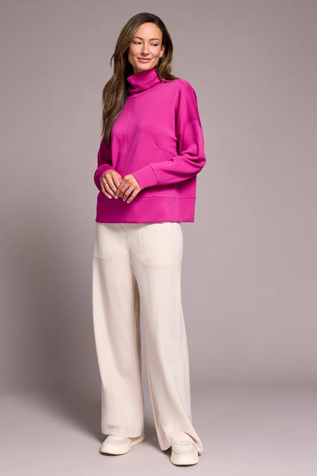TECHNO LUX DROP SHOULDER FUNNEL NECK KNIT TOP-PINK