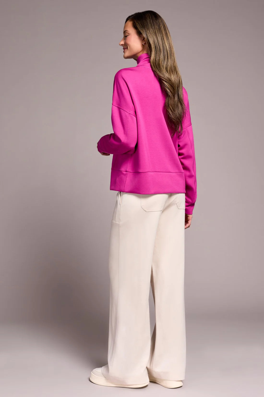 TECHNO LUX DROP SHOULDER FUNNEL NECK KNIT TOP-PINK