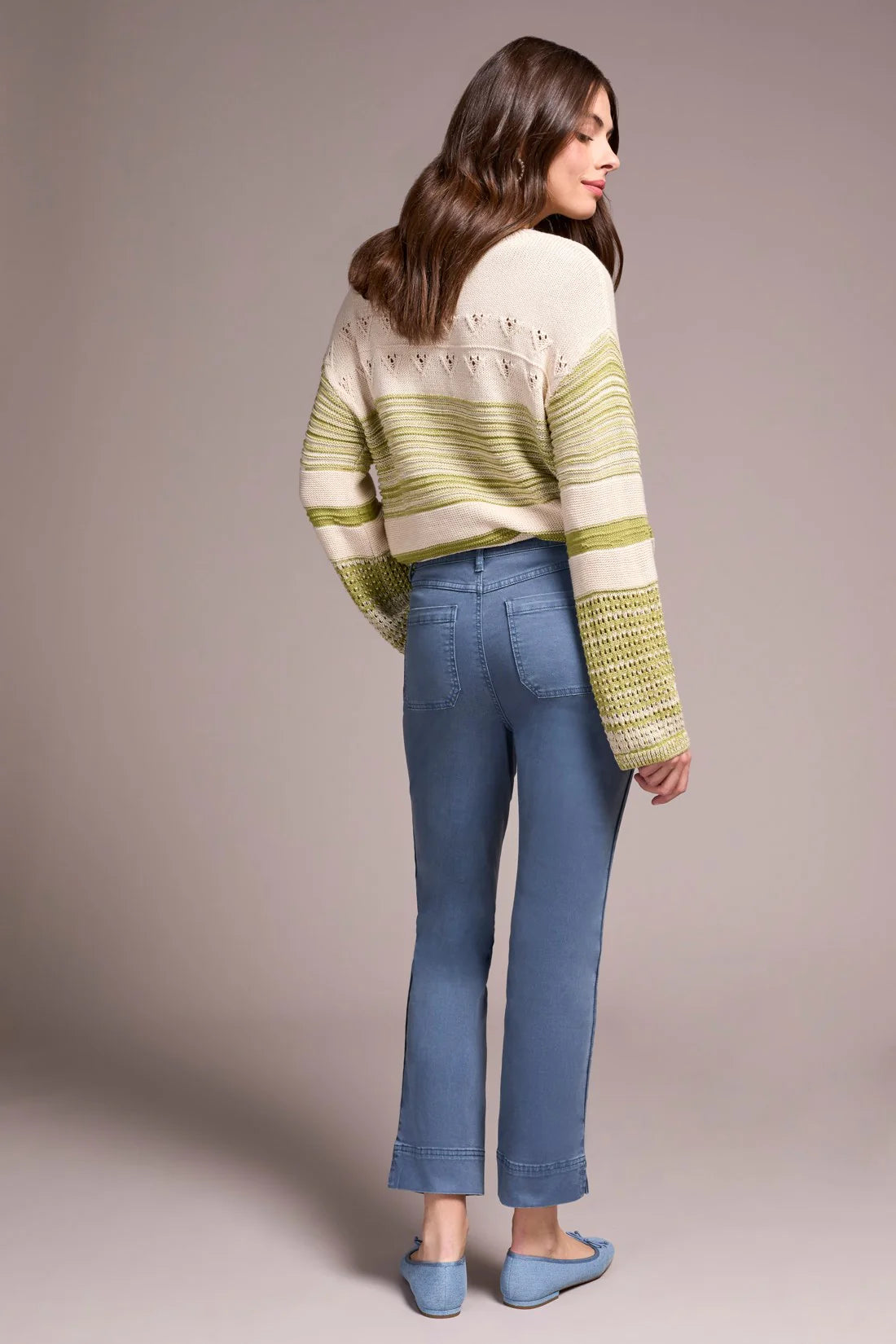 COMFORT STRETCH PULL-ON KICK FLARE ANKLE PANTS-SLATE BLUE