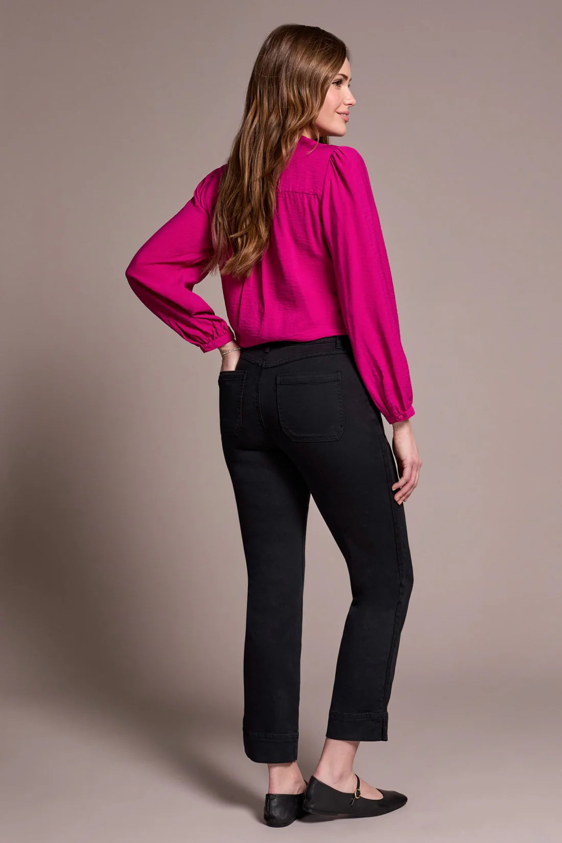 COMFORT STRETCH PULL-ON KICK FLARE ANKLE PANTS-BLACK