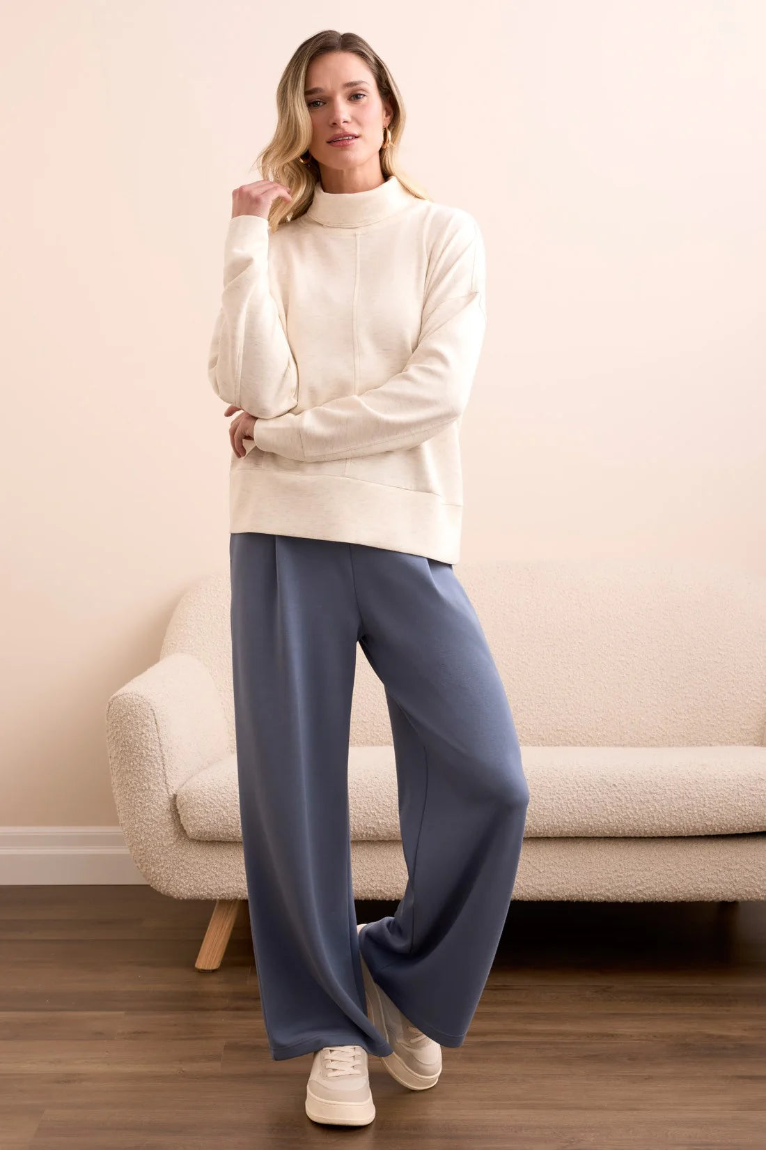TECHNO LUX DROP SHOULDER FUNNEL NECK KNIT TOP-FROSTGREY