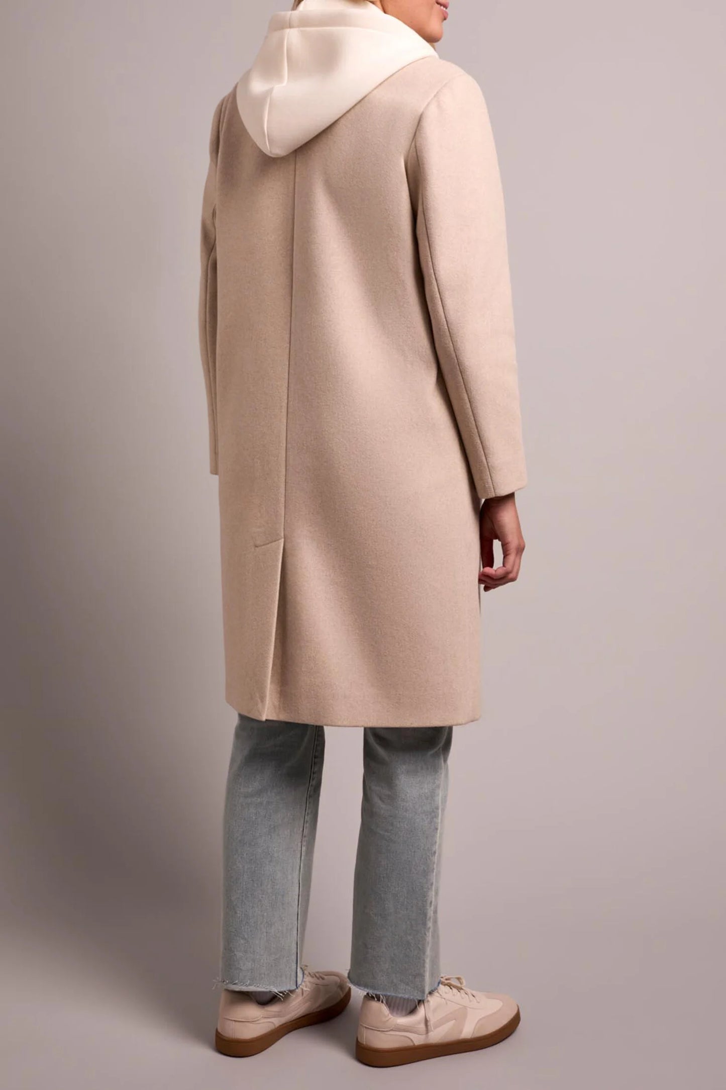 TRENCH COAT WITH FOOLER HOODIE-OATMEAL