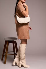 TRIBAL S/S EYELET DETAIL SUEDE DRESS ALMOND