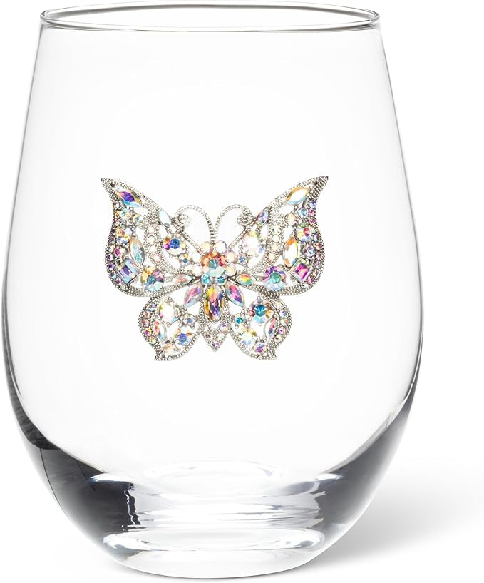 Stemless Wine Glass Jewelled-Butterfly