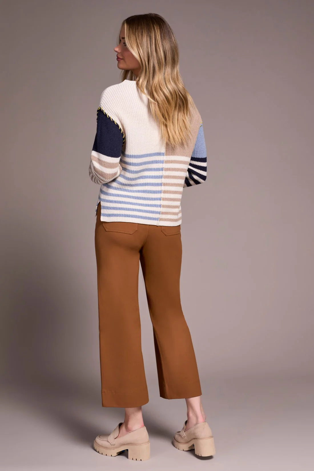 MULTI STRIPE TEXTURED BOAT NECK SWEATER