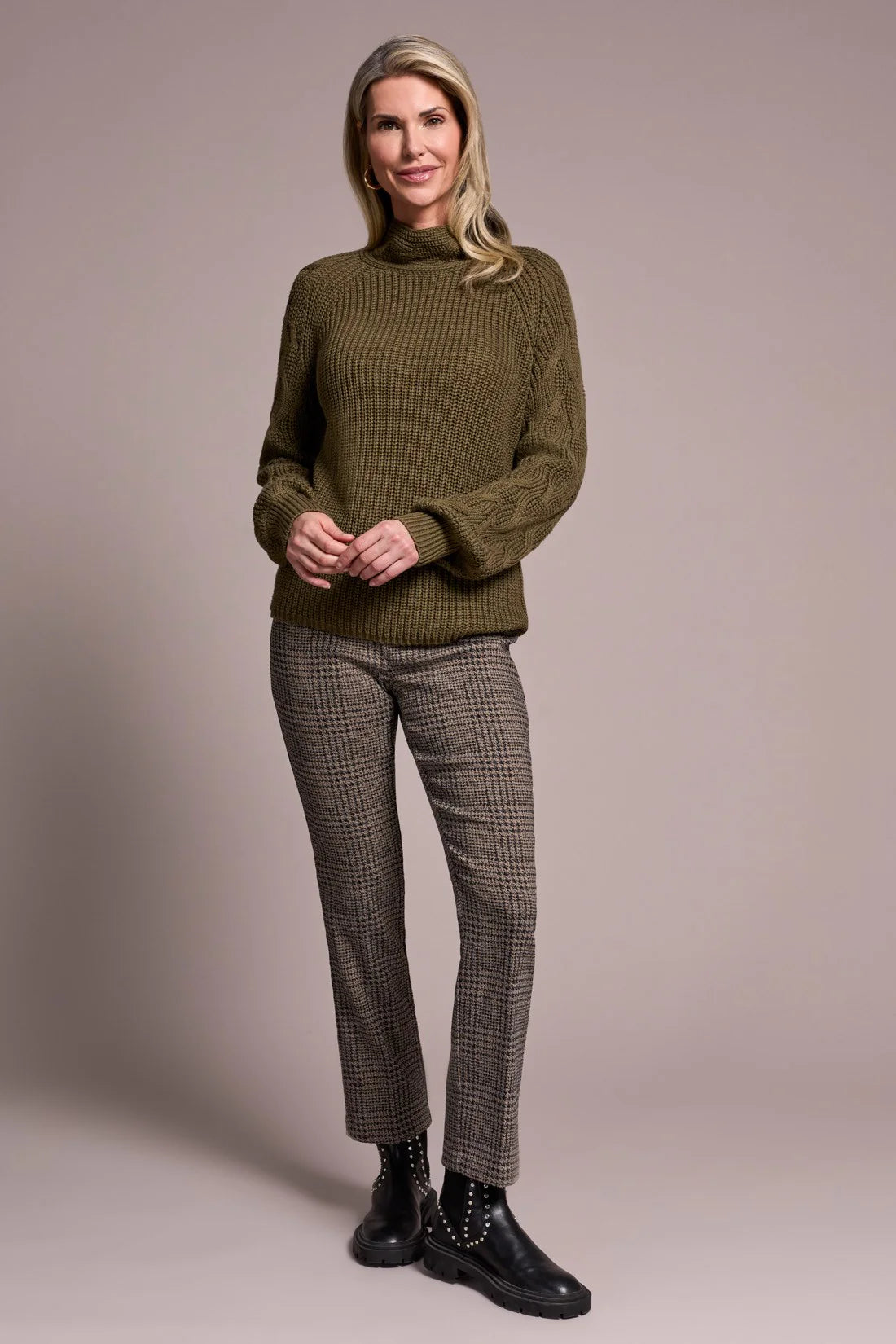 CABLE KNIT MOCK NECK SWEATER-IVY