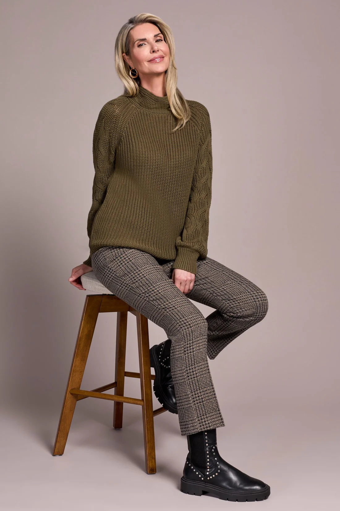CABLE KNIT MOCK NECK SWEATER-IVY