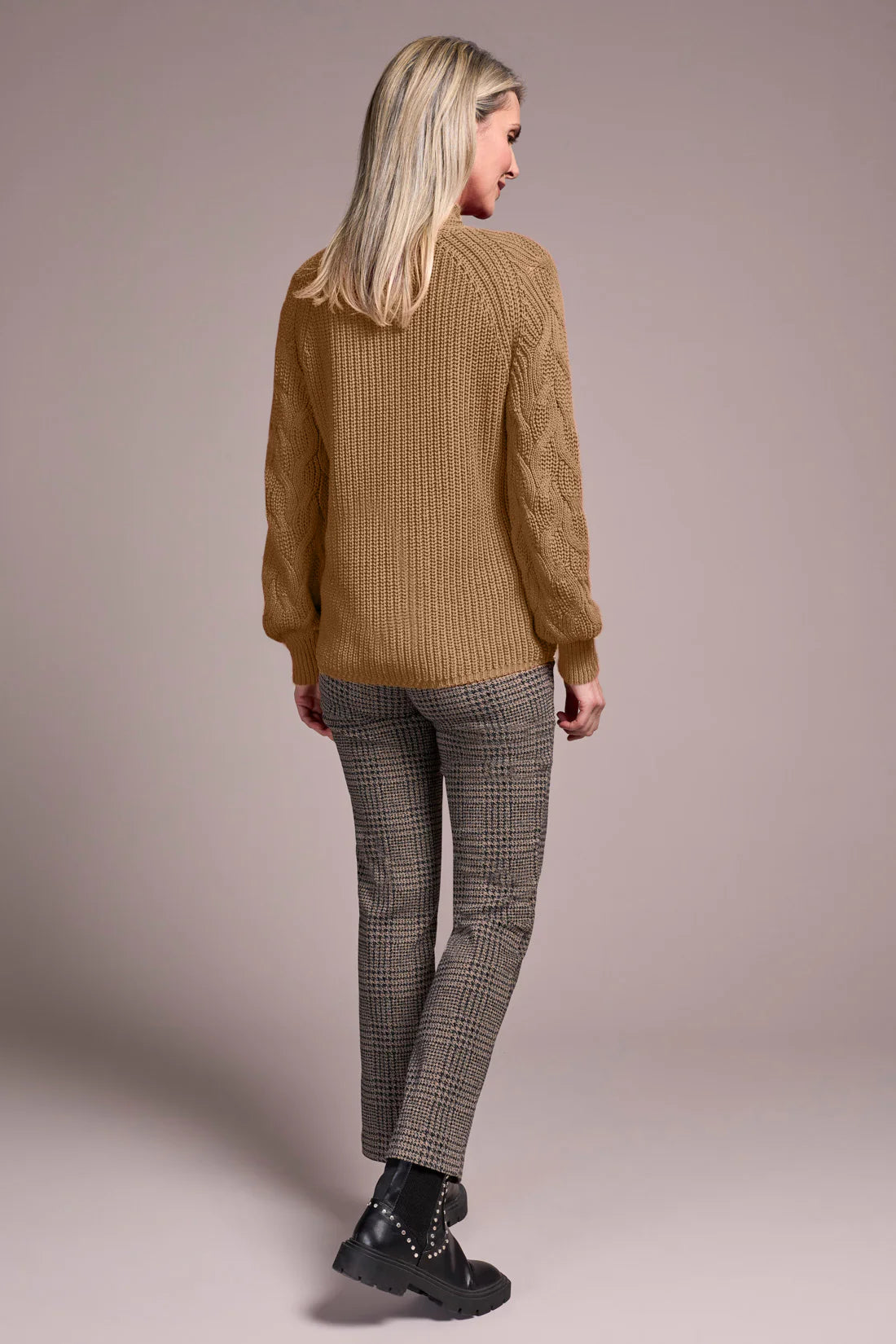 CABLE KNIT MOCK NECK SWEATER-LATTE