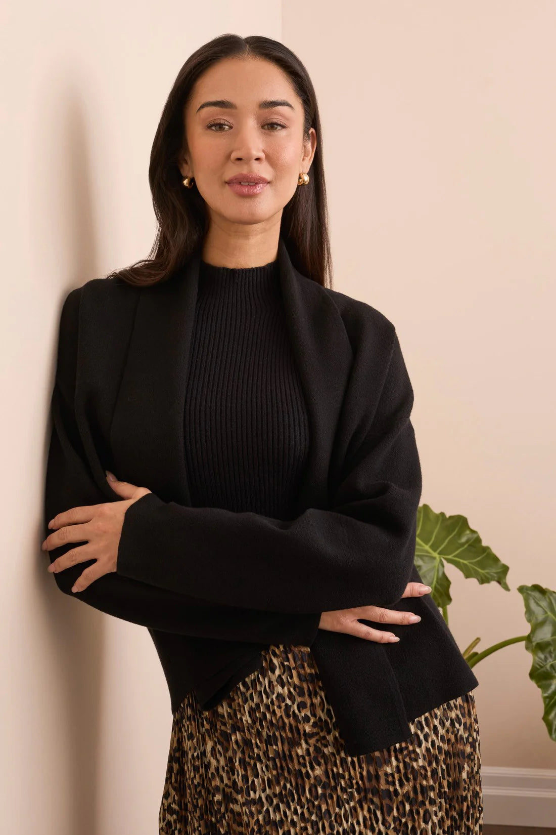 DOUBLE KNIT SHAWL COLLAR COATIGAN