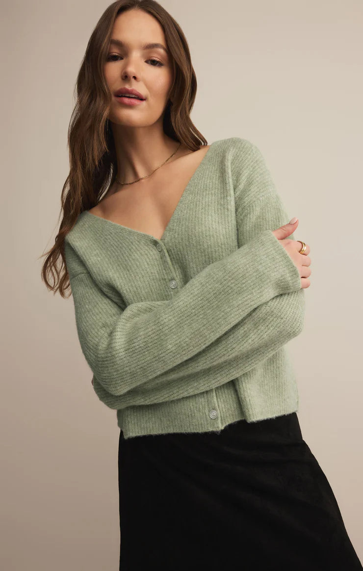 EMILE V-NECK CARDIGAN- BAY LEAF