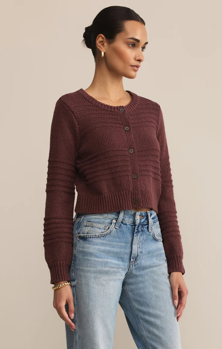 BETWEEN THE LINES CARDIGAN-SANDLEWOOD