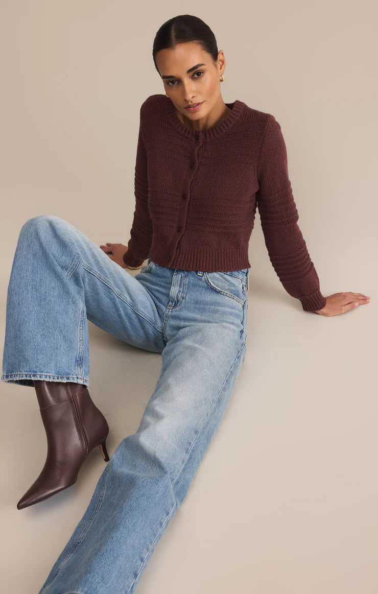 BETWEEN THE LINES CARDIGAN-SANDLEWOOD
