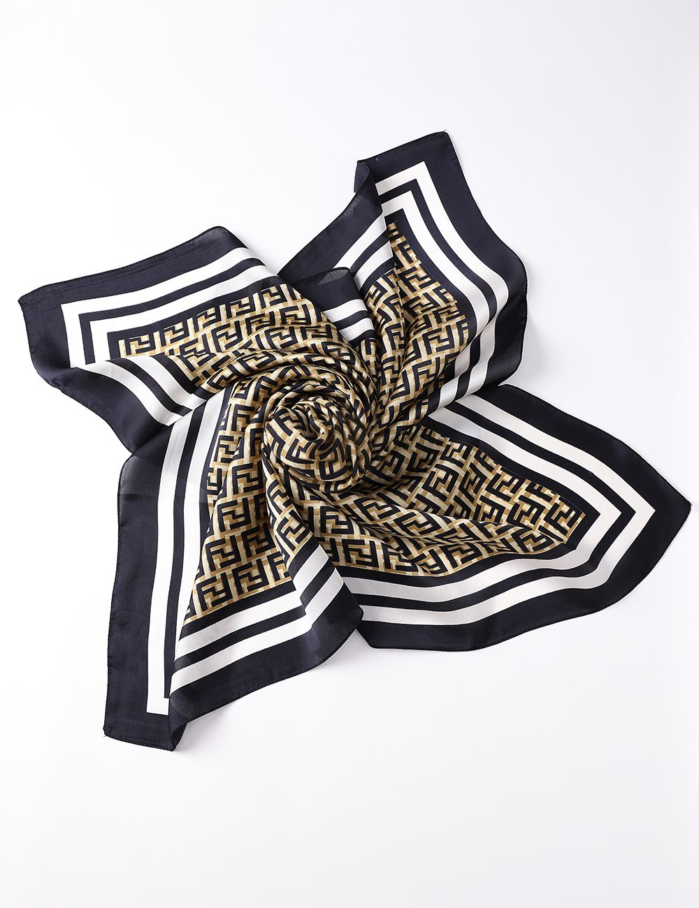 Square Scarf-Navy~White