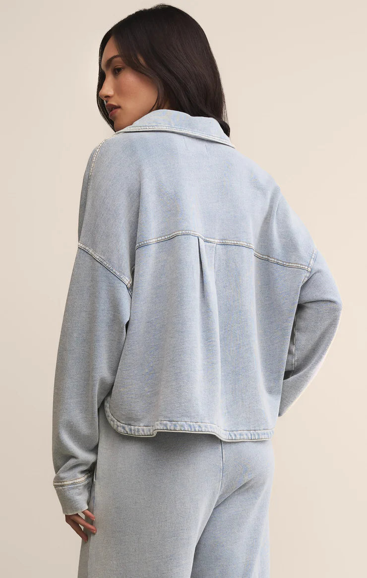 ALL DAY CROPPED KNIT DENIM JACKET-WASHED INDIGO