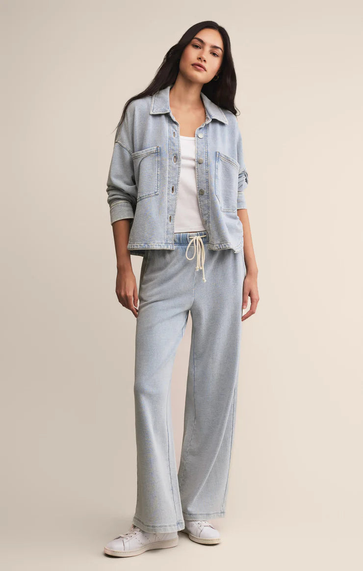 ALL DAY CROPPED KNIT DENIM JACKET-WASHED INDIGO
