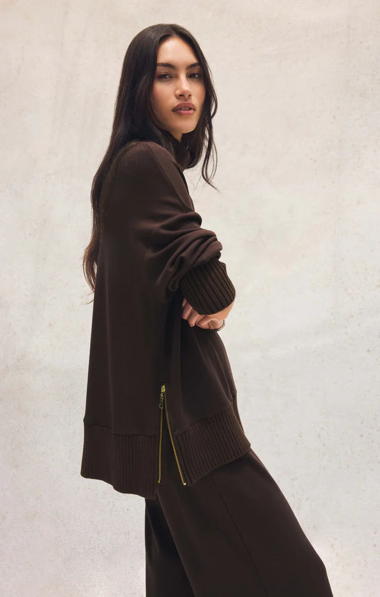SABLE LUXE MOCK NECK TOP-CHOCOLATE CHERRY