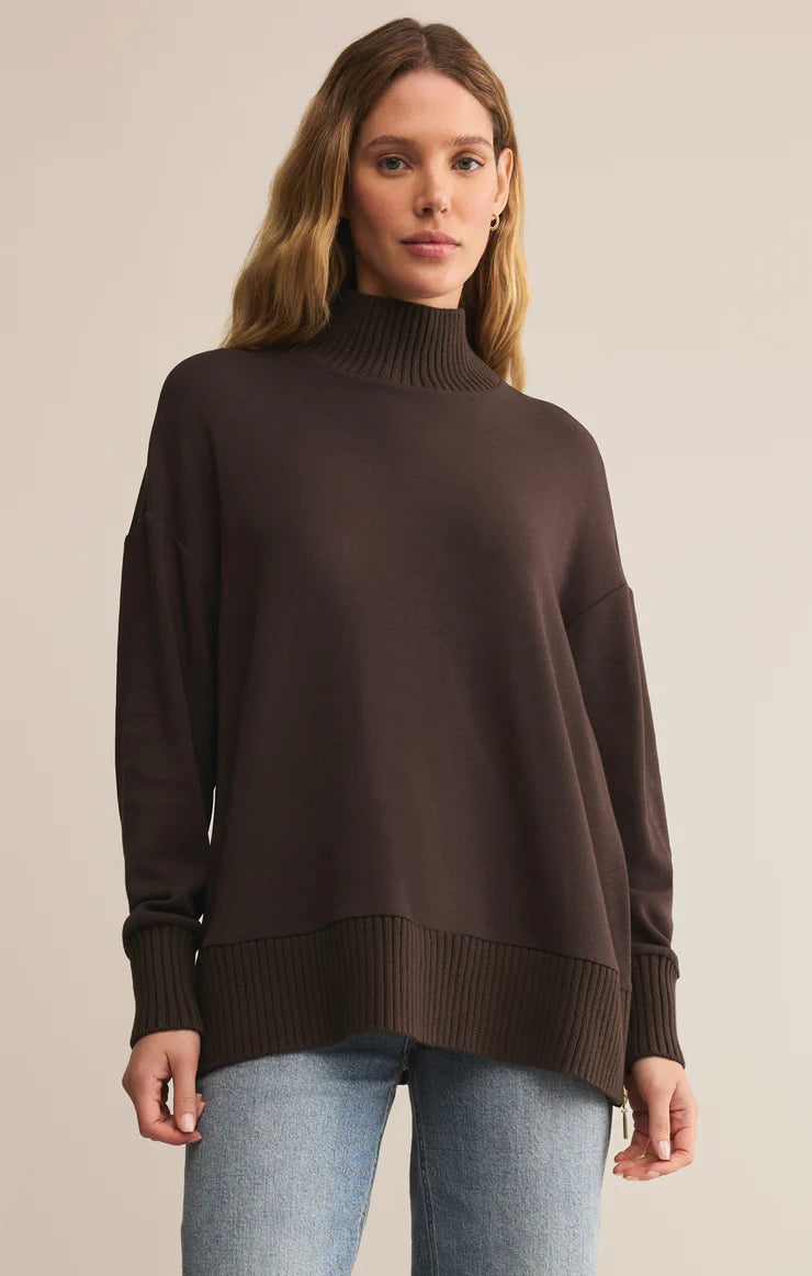 SABLE LUXE MOCK NECK TOP-CHOCOLATE CHERRY