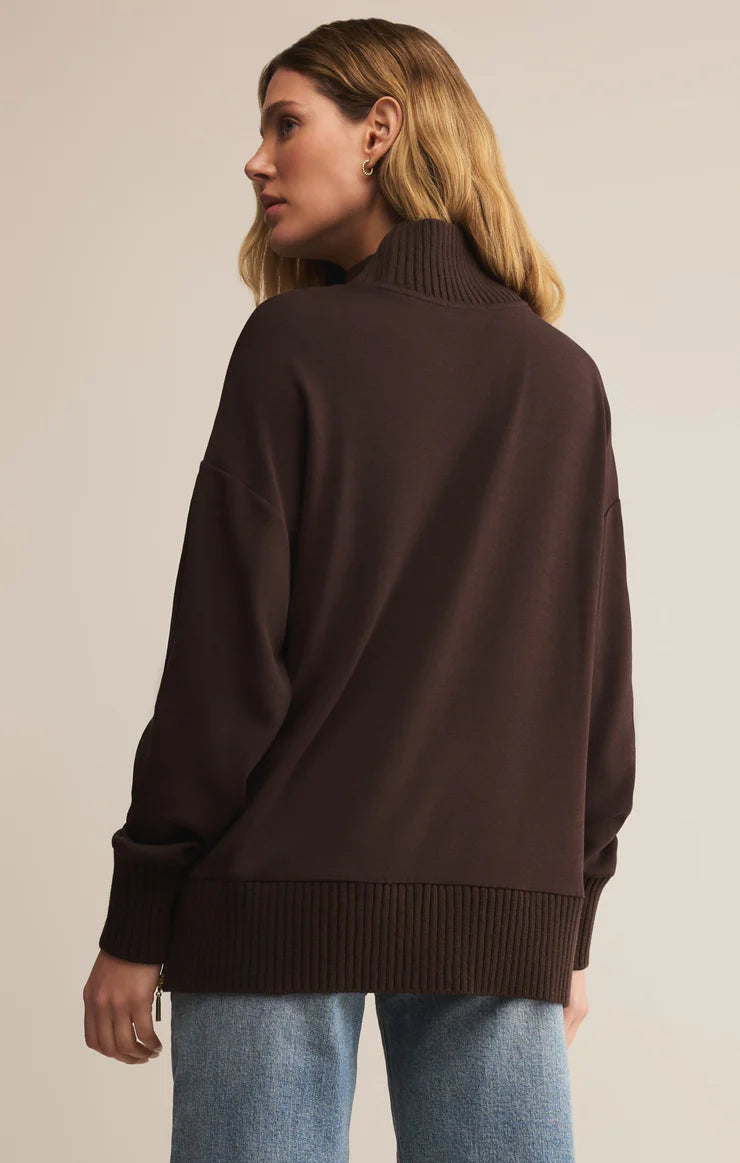 SABLE LUXE MOCK NECK TOP-CHOCOLATE CHERRY