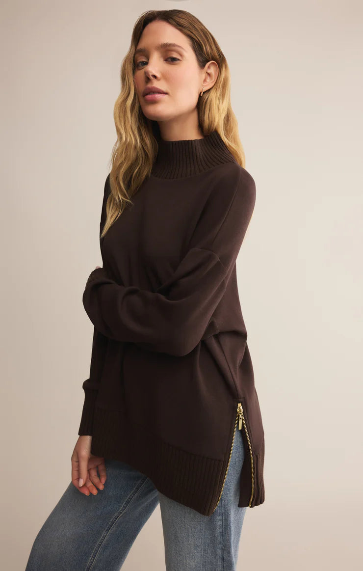 SABLE LUXE MOCK NECK TOP-CHOCOLATE CHERRY