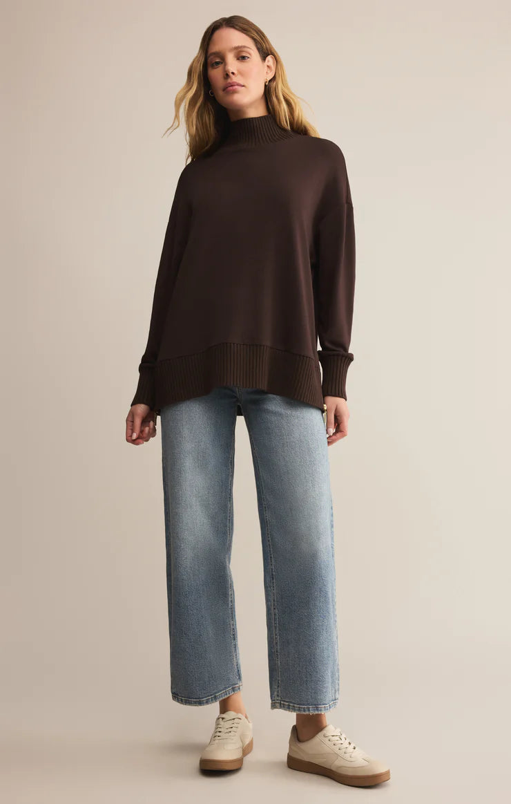 SABLE LUXE MOCK NECK TOP-CHOCOLATE CHERRY