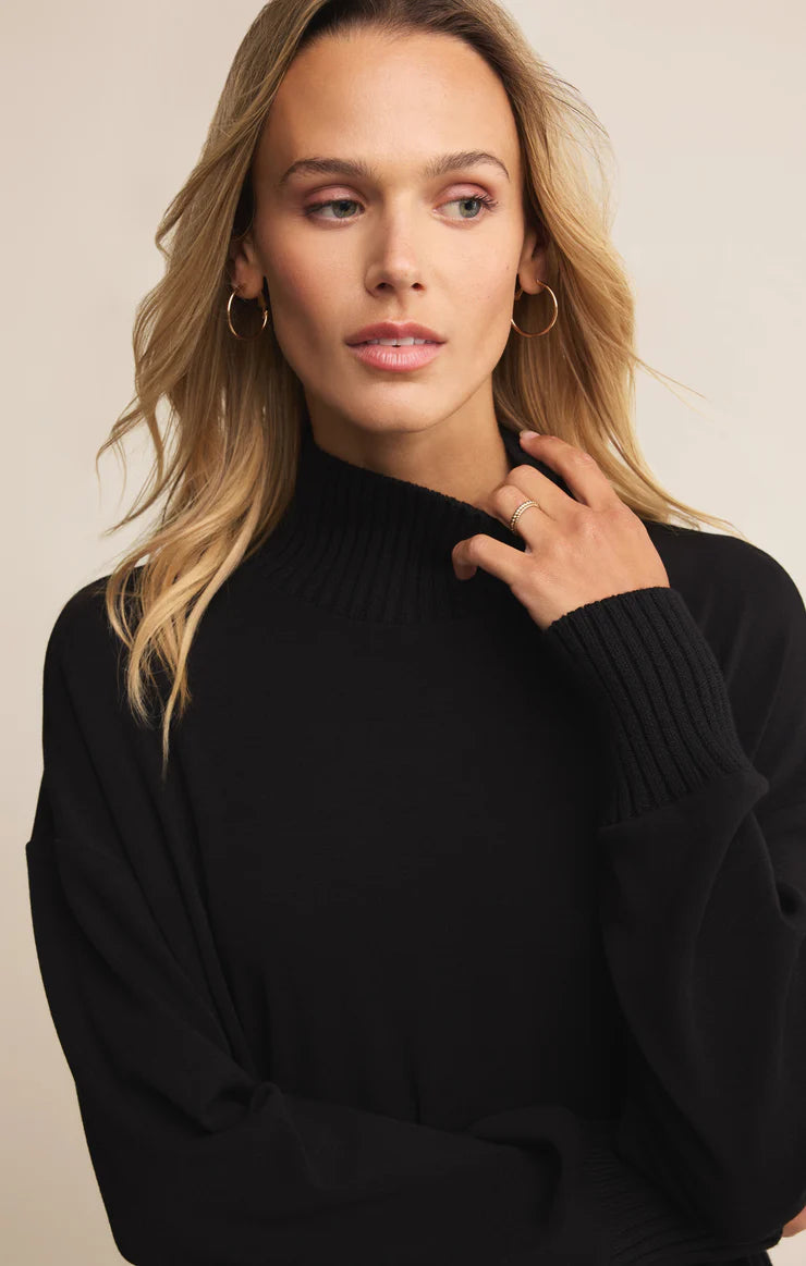 SABLE LUXE MOCK NECK TOP-BLACK