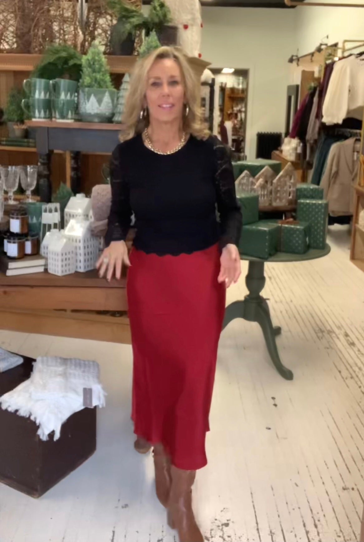 Allina Satin Skirt-Red