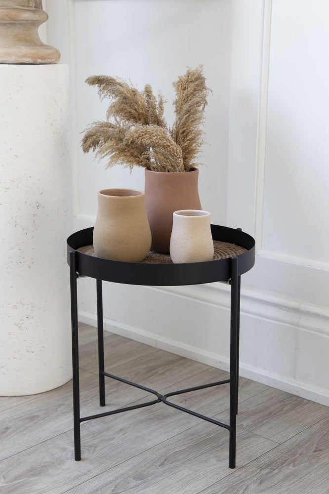 METAL & BANANA LEAF SIDE TABLE