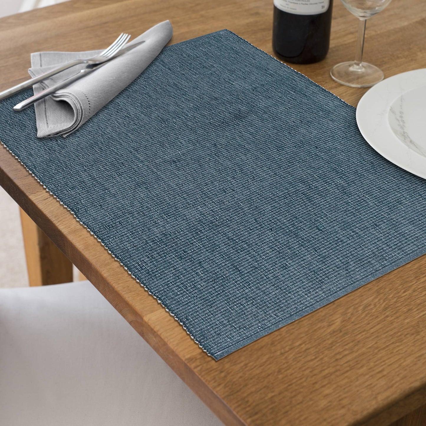 Set of 4 Chambray Ribbed Placemat-Denim Blue
