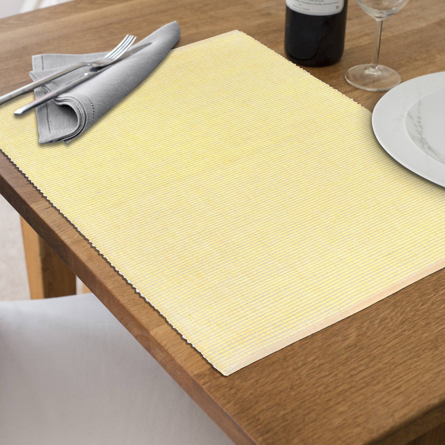 Set of 4 Chambray Ribbed Placemat-Buttery Yellow