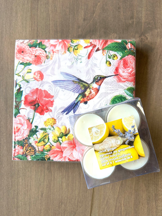 Hummingbird Napkins & T-light Gift
