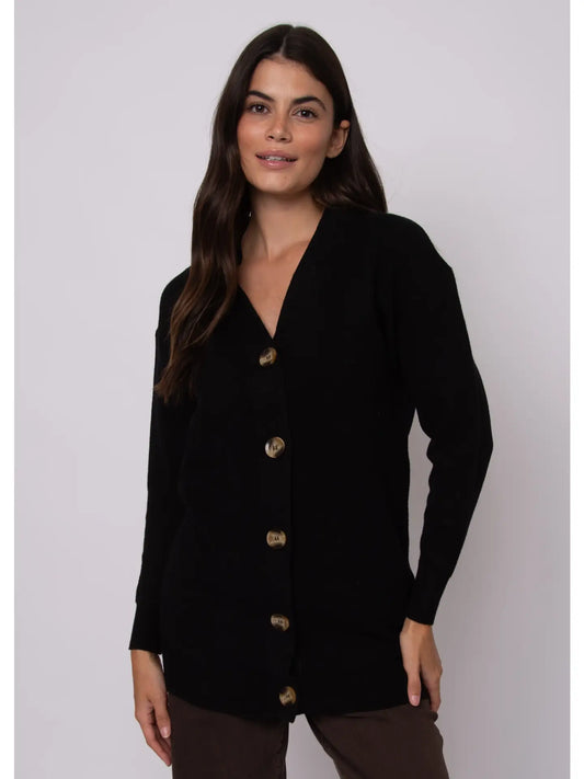 Abella Long Sleeve V-Neck Cardigan-Black
