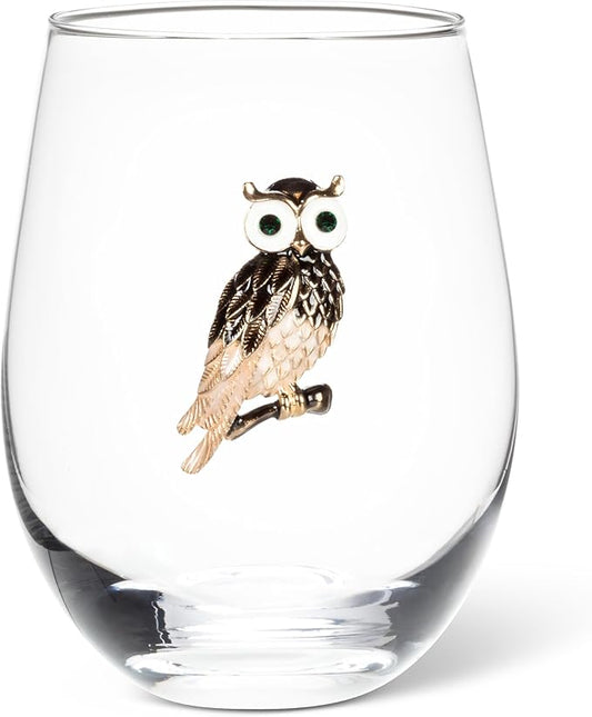 Stemless Wine Glass Jewelled-Owl