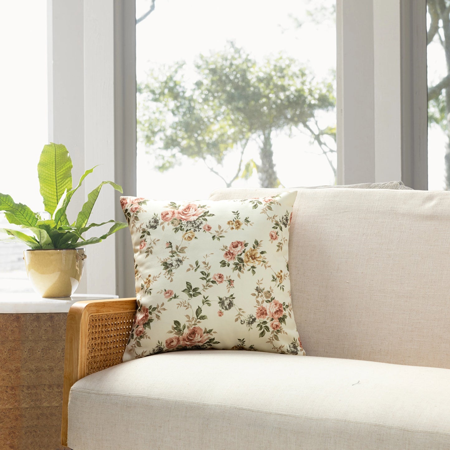 Florence Floral Cushion-Cream