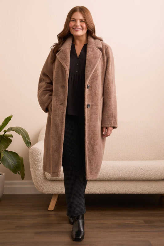 SOFT PLUSH BUTTON-FRONT COAT
