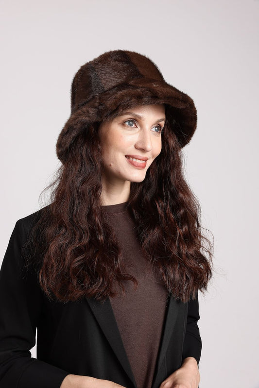 Faux Fur Bucket Hat-Brown