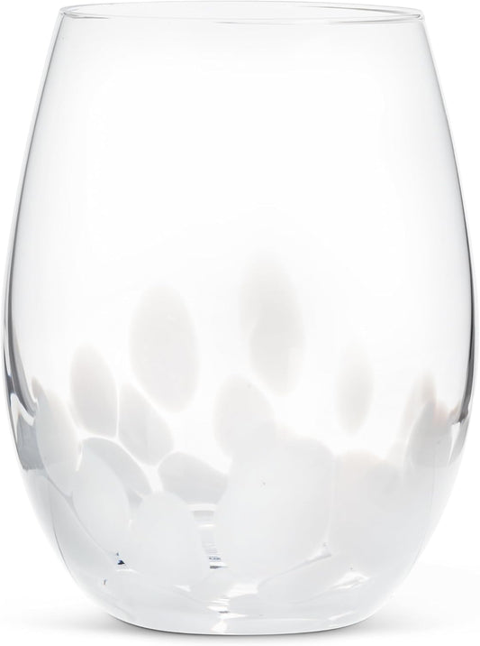 Fused Dots Stemless Wine Glass-White