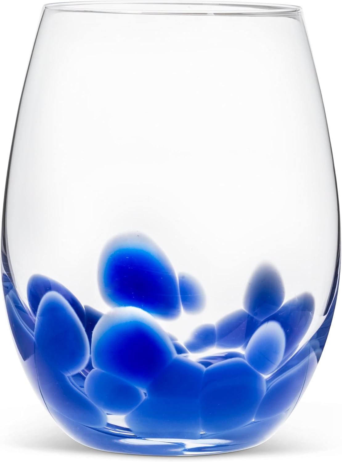 Fused Dots Stemless Wine Glass-Blue