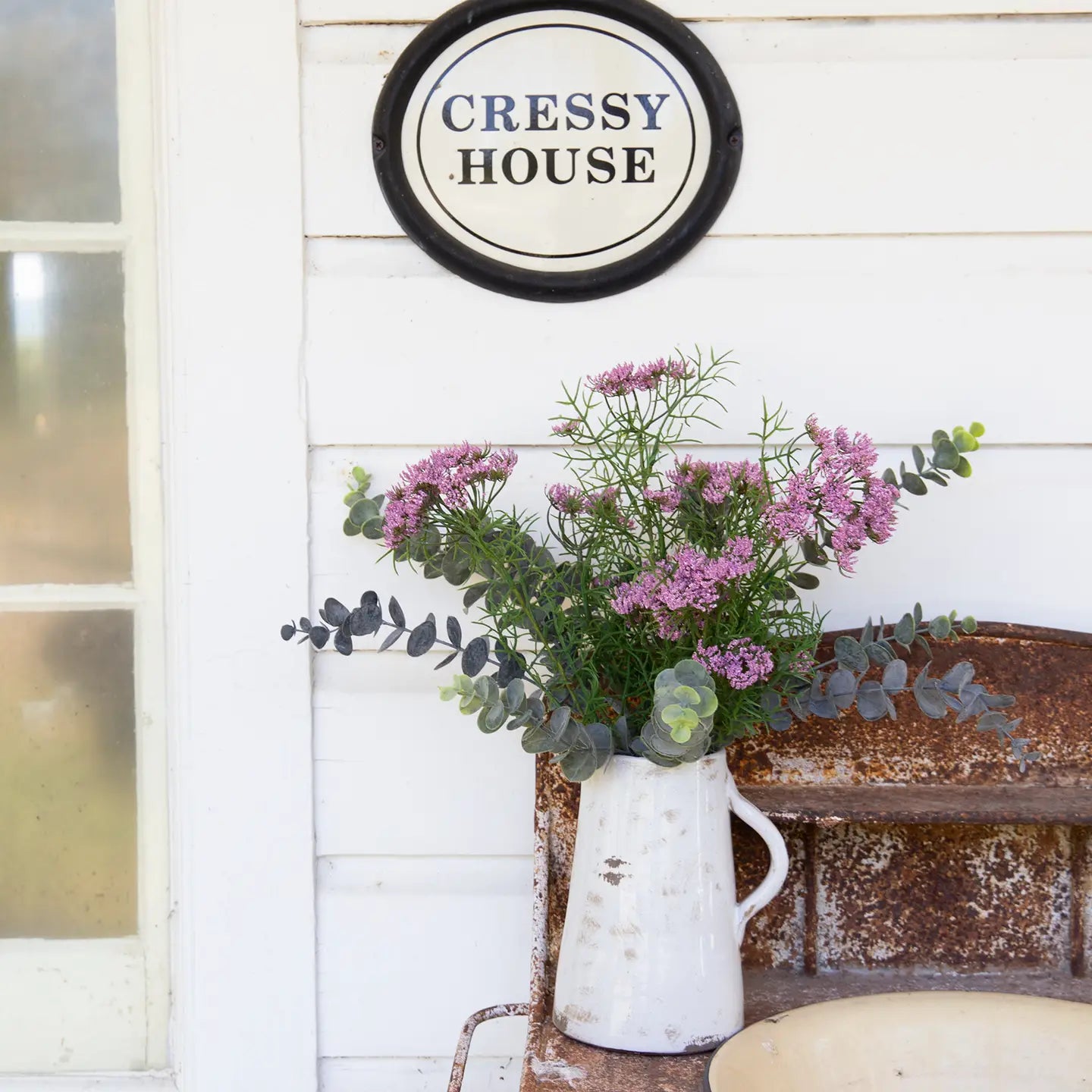 Distressed White Pitcher
