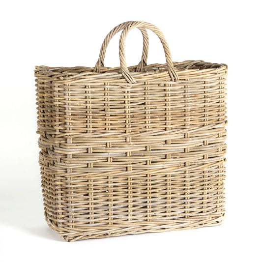 Tall Rect Grey Rattan Basket