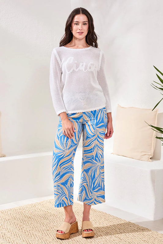 OPEN-STITCH EMBROIDERED COTTON CREW NECK SWEATER