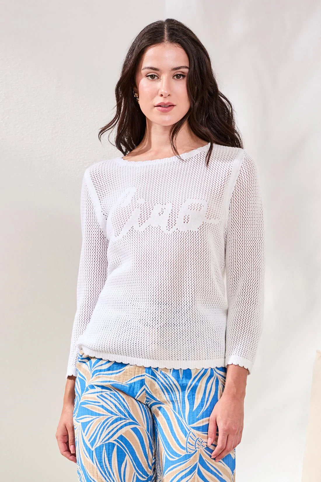OPEN-STITCH EMBROIDERED COTTON CREW NECK SWEATER
