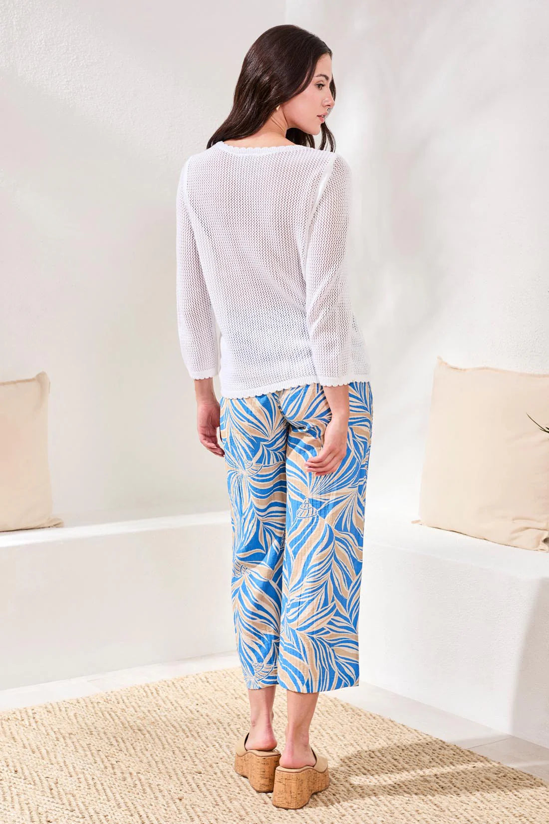 OPEN-STITCH EMBROIDERED COTTON CREW NECK SWEATER