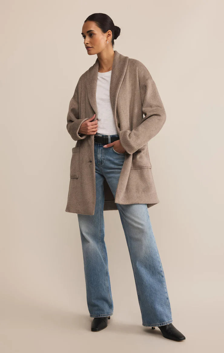 LENNON HEATHERED COATIGAN-SMOKEY