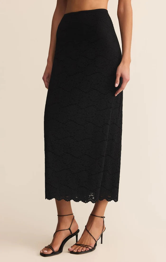 VIA LACE MIDI SKIRT-BLACK